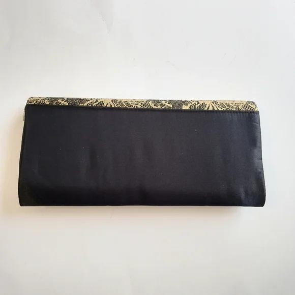 Sold**Black Gold Evening Lace Satin Formal Purse Clutch - Picture 3 of 6